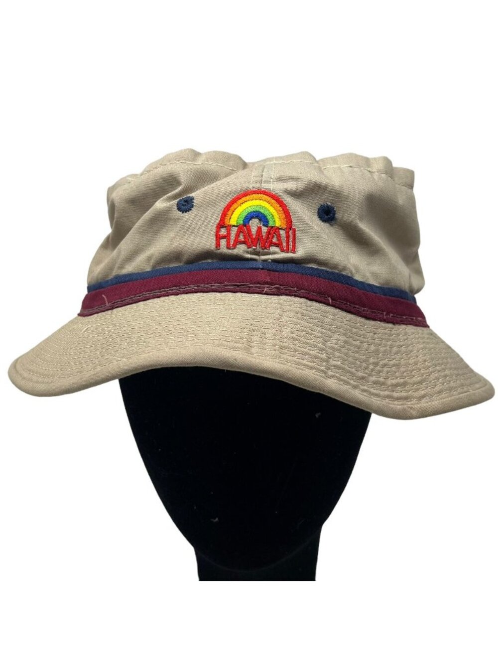 Hawaii Rainbow Embroidered Floppy Wide Brim Hat Cap Outdoor Retro Vintage 90's